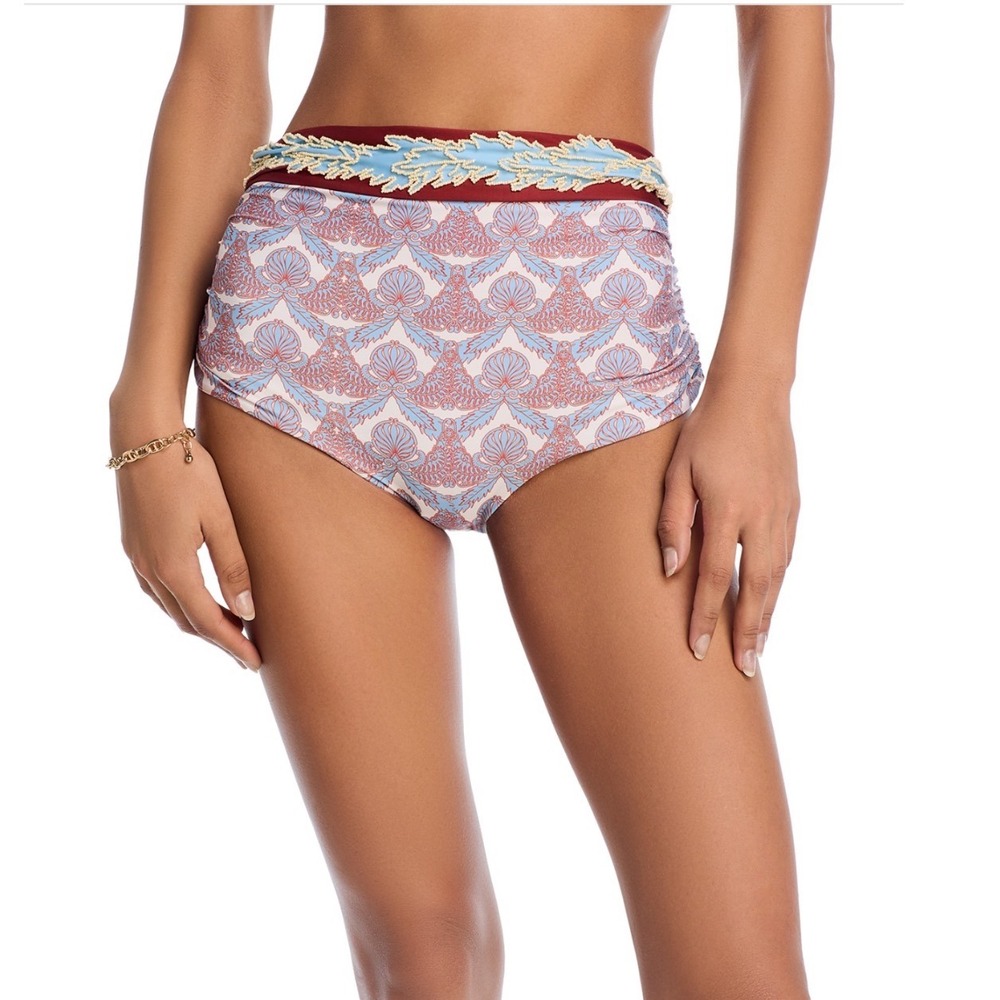 Juan de‎ Dios Olinda High Waist Bikini Bottom Sky Blue Ivory Beaded Medium